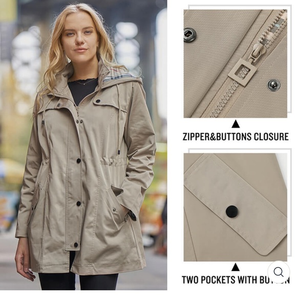 Women's Long Hooded Anorak Style Windbreaker Jacket | Outdoor Raincoat - Picture 2 of 10